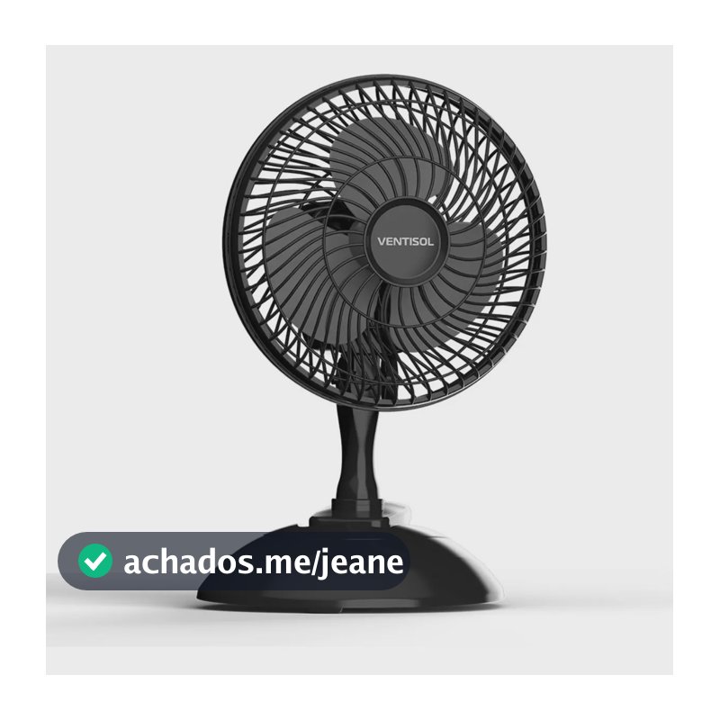Micro Ventilador Ventisol 20cm 3 Pás Preto Clip Portátil De Mesa