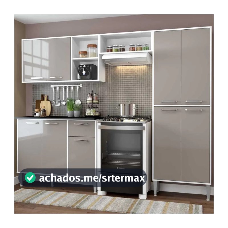 Armário de Cozinha Compacta Xangai Multimóveis VM2840 Branco/Lacca Fumê