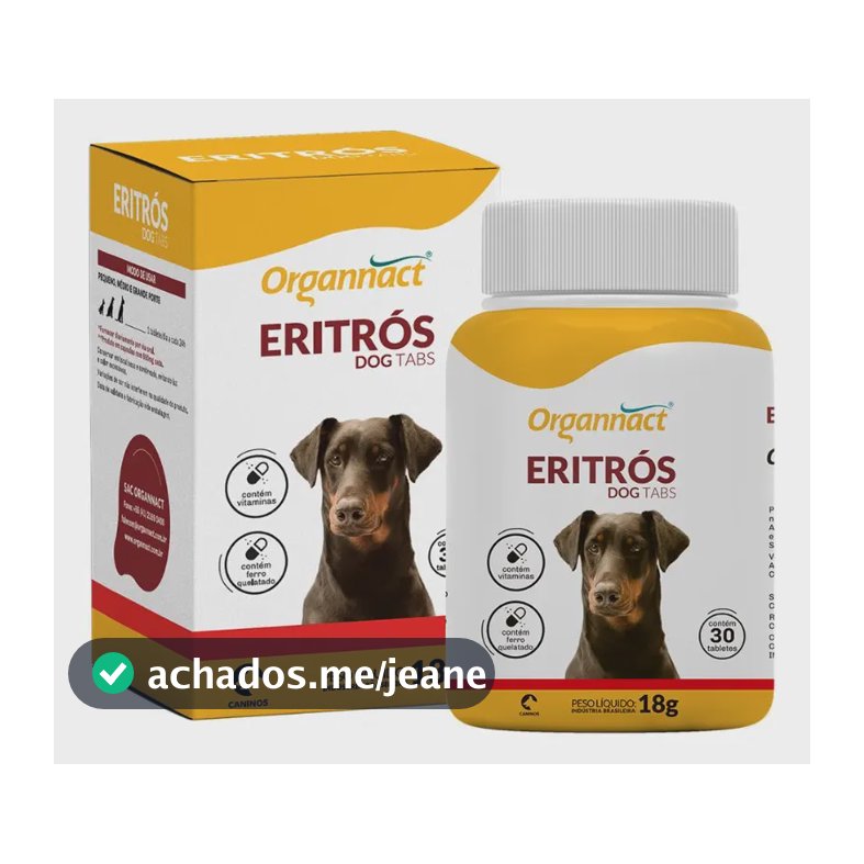 Eritros Suplemento Vitamínico Para Cães 30 Comprimidos Organnact