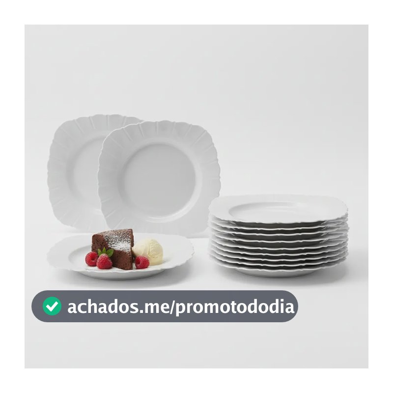 Jogo 12 Pratos Sobremesa Pétala Branco Resistente Lavável Branco Lisa