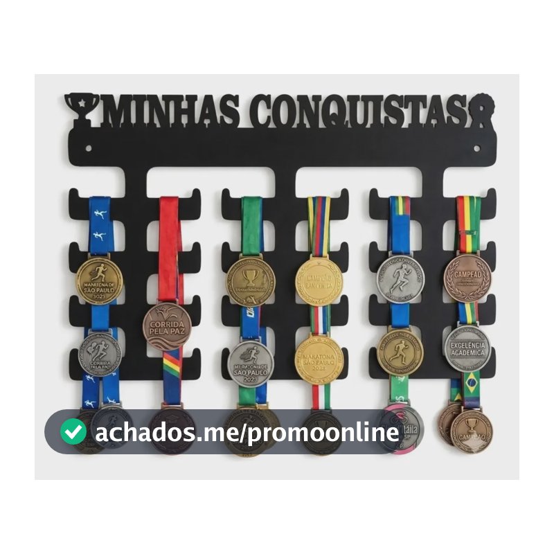 Suporte Organizador Porta Medalhas De Parede Em Mdf Preto Preto