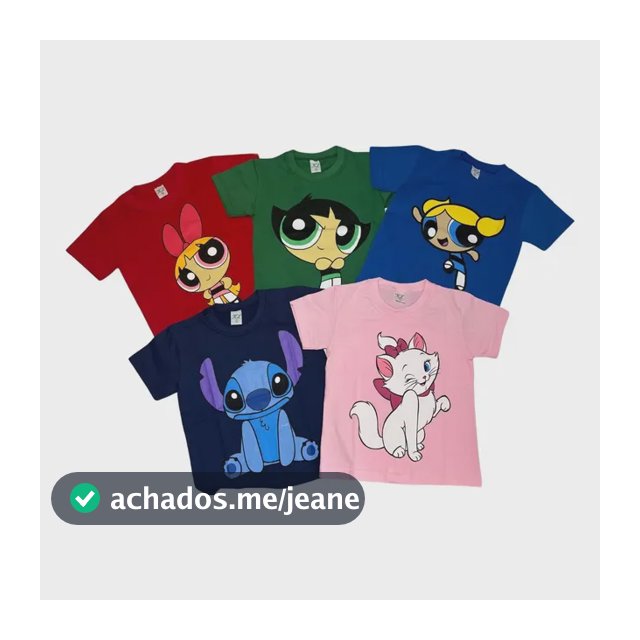 Kit 05 Camisetas, Blusas,  Infantil  Personagens Feminino