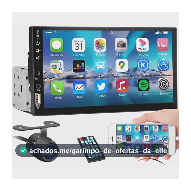 Central Multimídia Universal Mp5 1 Din 7 Espelha Dvd+ Cam Kit Multimidia 1 Din