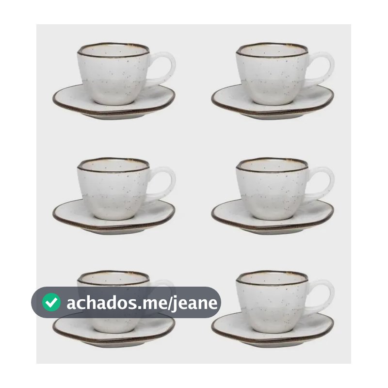 Jogo De 6 Xícaras Pequenas 75ml Com Pires Ryo Maresia Off White
