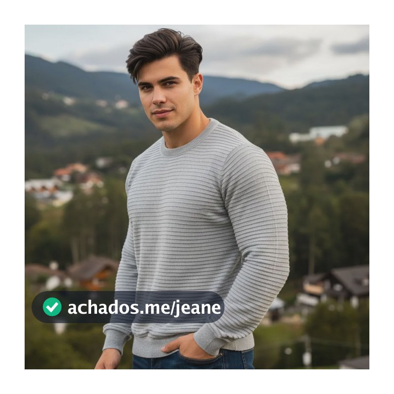 Suéter Masculino Premium Gola Careca Blusa Manga Longa Luxo Cinza Claro Nervura Gg