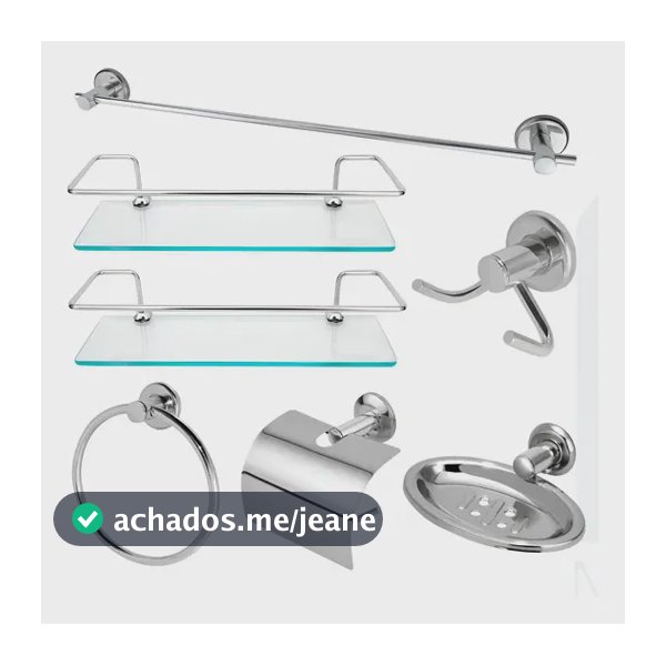 Kit Acessórios  Banheiro Inox + 2 Porta Shampoo Reto Vidro Prateado
