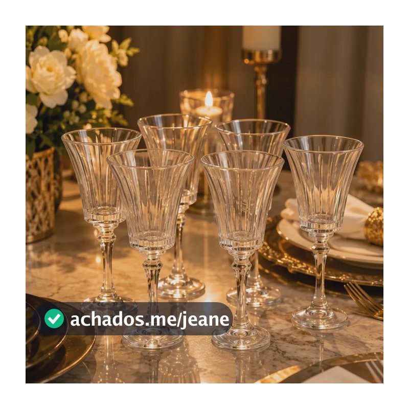 Taça Diamond Transparente Lapidado Luxo Agua Vinho Suco 6 Pç Transparente