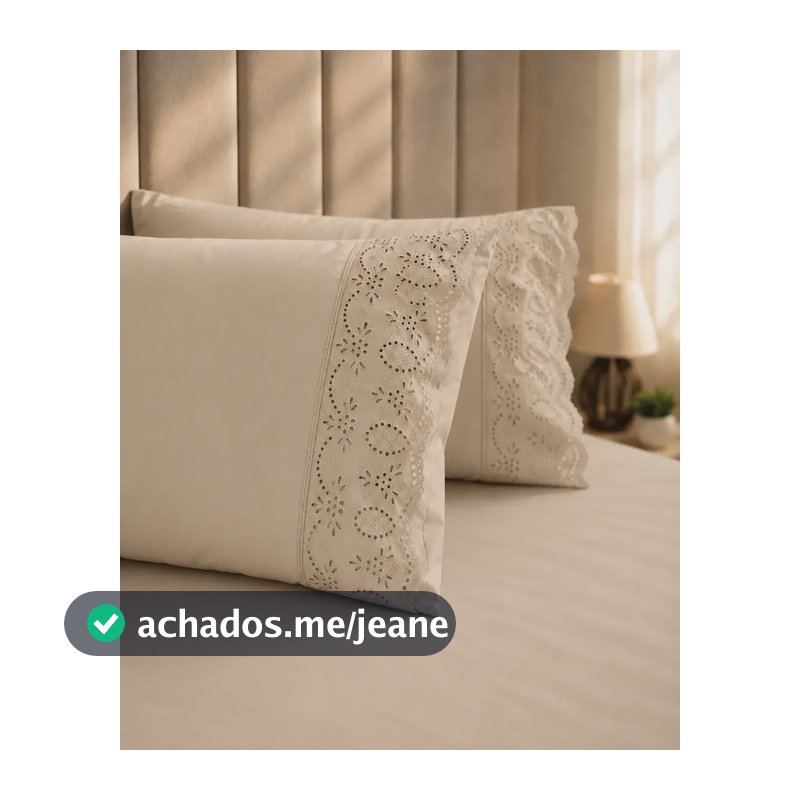 Lençol Casal 400 Fios Bordado 3 Peças Micropercal Acetinado Cáqui