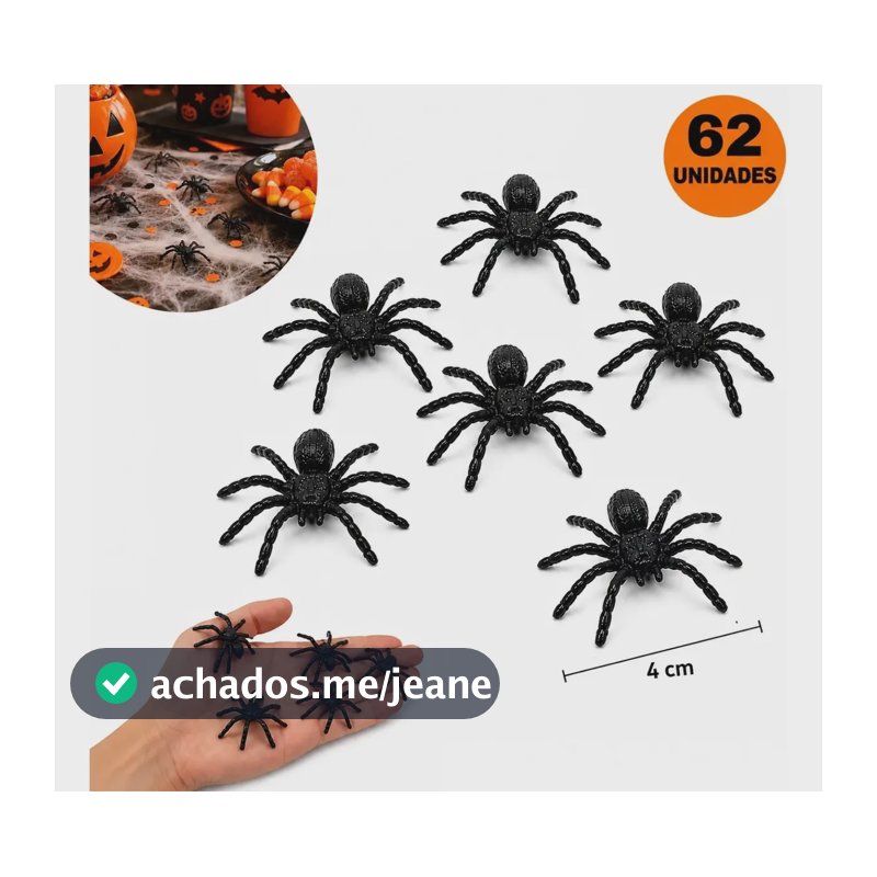 Kit 62 Mini Aranha Plástico 4cm Decoração Halloween Assustar