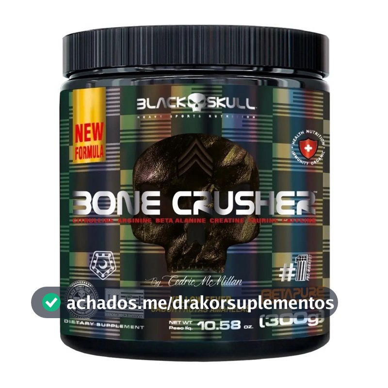 Pré-treino Bone Crusher 300g Black Skull Sabor Frutas Amarelas