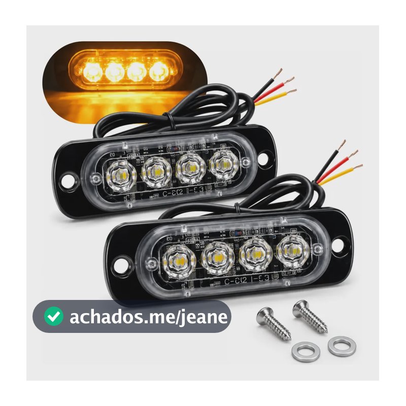 Kit 2 Strobo 4 Leds Multifunção Automotivo Socorro Atenção Cor Amarelo