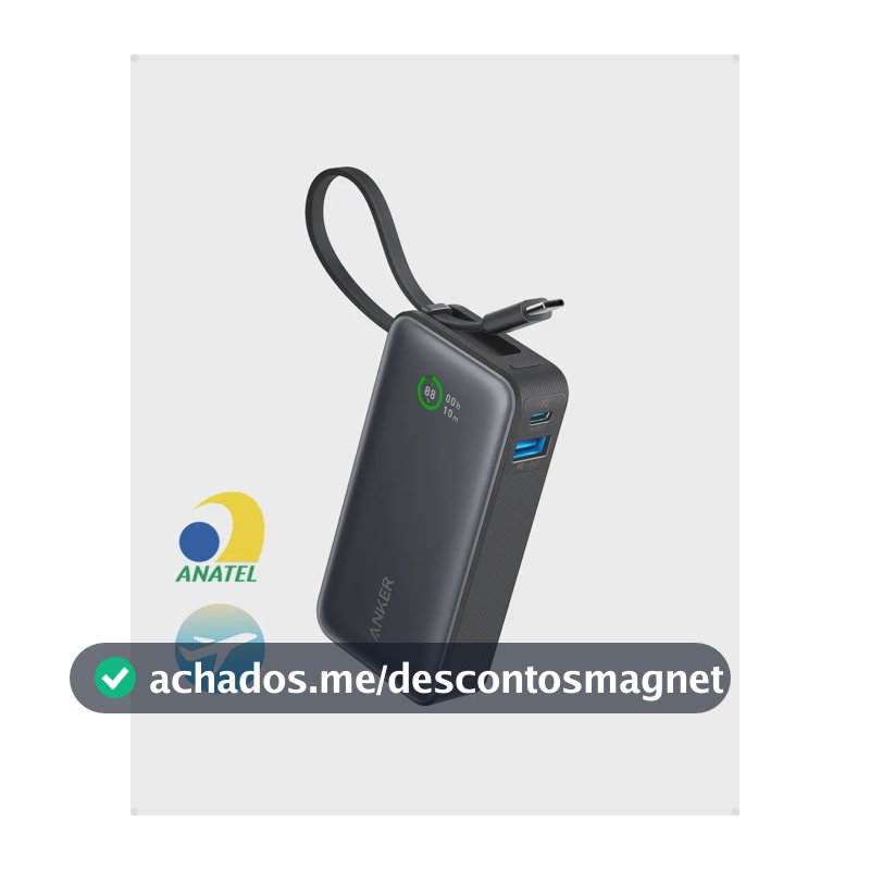Carregador Portátil Power Bank Anker Nano 10000mah 30w Turbo Com Cabo Usb-c Embutido E Tela Digital Leve E Compacto Original Preto