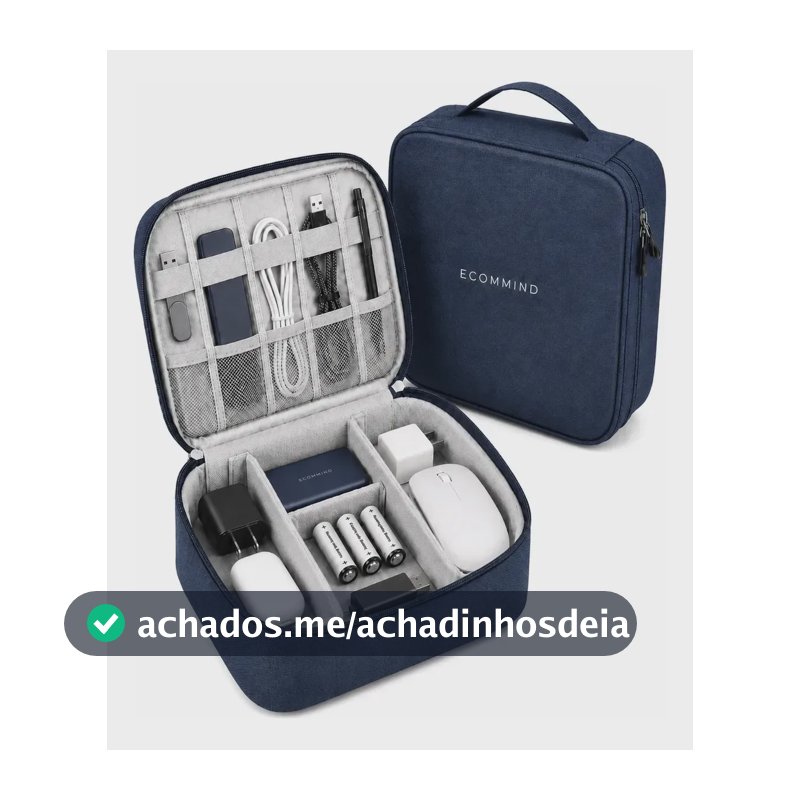 Bolsa Organizadora De Cabos Eletrônicos Extra Grande Estojo Case Bag Viagem Porta Carregador Fios ECOMMIND Azul Escuro