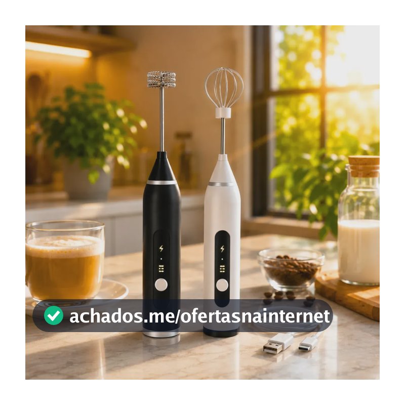 Mixer Portátil Elétrico 2 em 1 Misturador de Bebidas Mini Batedor Premium USB Mexedor Bebidas Vitaminas Café Chá Drink Blackbom