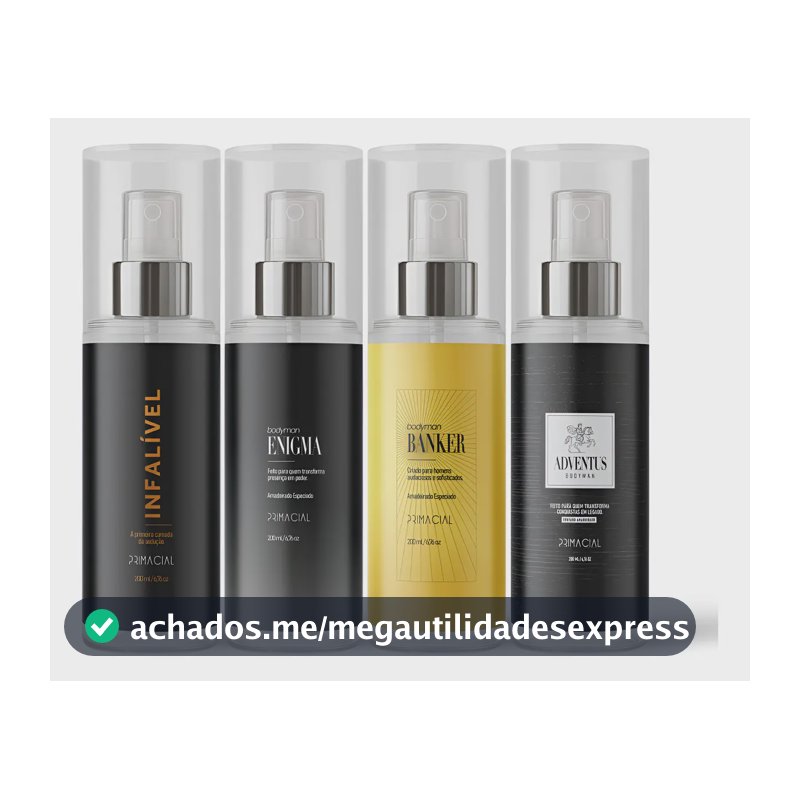 KIT BODY SPLASH MASCULINO INFALIVEL + ENIGMA + BANKER + ADVENTUS 200ML - PRIMACIAL PERFUME AMADEIRADO