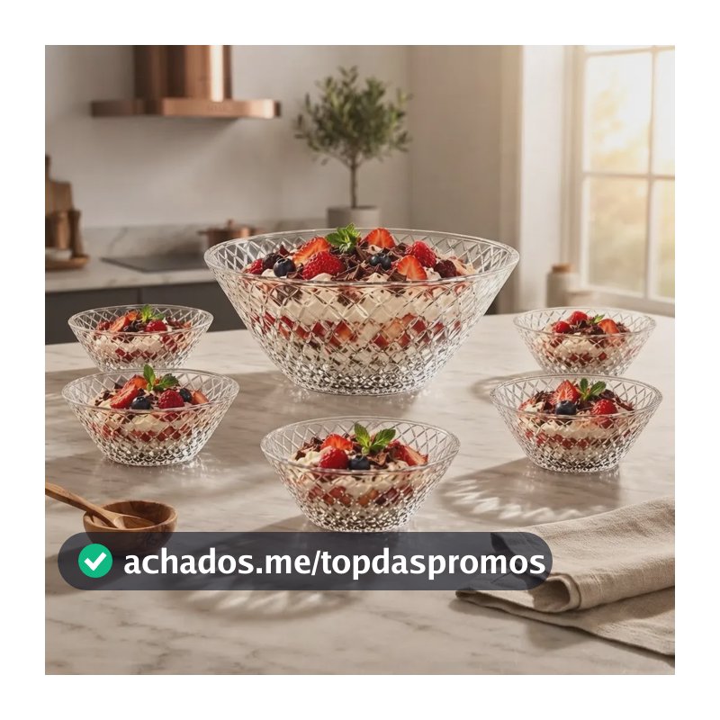 Kit 6 Bowls Tigelas Vidro + 1 Centro De Mesa 200ml Transparente