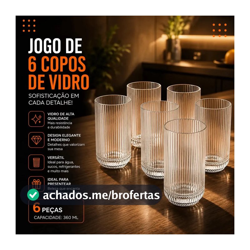 Jogo 6 Copos Vidro Canelado 423ml Moderno Elegante Premium Vinho Água Suco Drinks Gin Whisky Jogo Copos Taça Copo Conjunto Design Luxo Texturizado Cozinha Restaurante Decoração Hold On