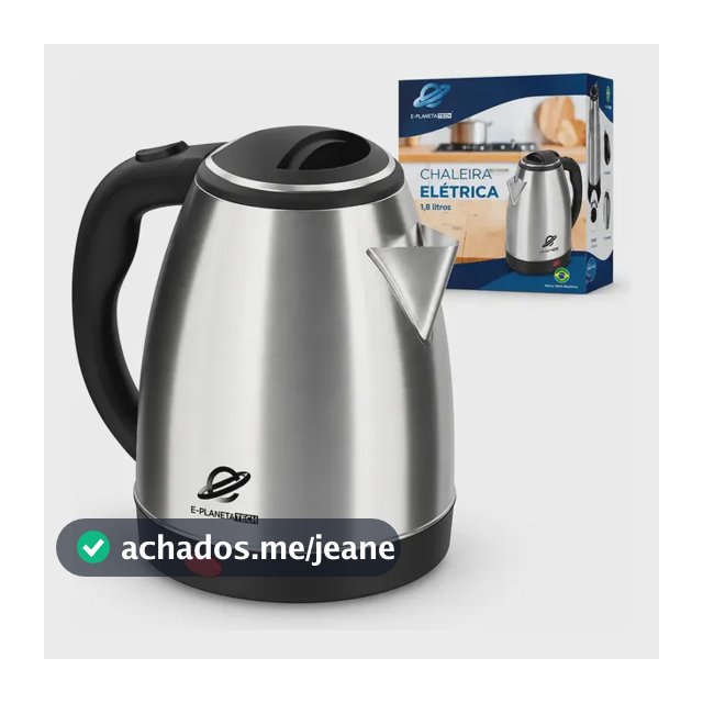 Chaleira Elétrica De Aço Inox PlanetaTech 1200w 1,8 Litros com Desligamento Automático e Base Giratória