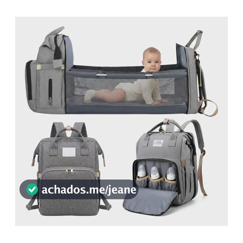 Mochila Bolsa Maternidade Térmica C/berço E Troca Bebê Cinza Cinza-claro