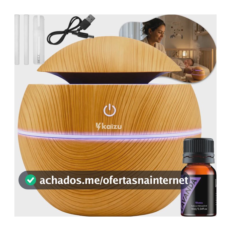 Umidificador De Ar Ambiente Kaizu Ultrassonico Usb Led + Essência 10ml Aromaterapia Quarto Sala Escritório