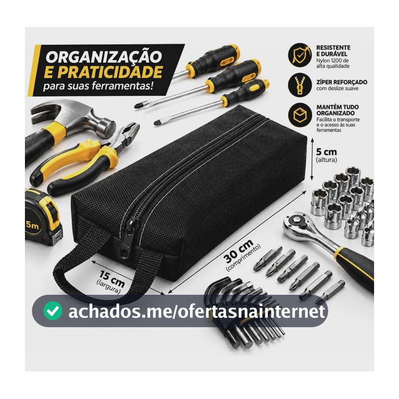 Estojo Porta Ferramentas Nylon 1200 Reforçado 15 Cm X 30 Cm Preto