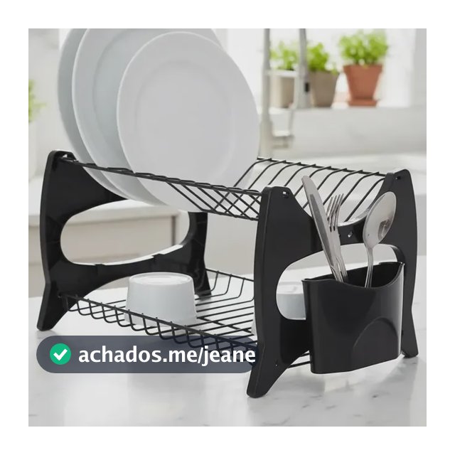 Escorredor de Louças Compacto 13 Pratos Porta Talher Preto Metaltru