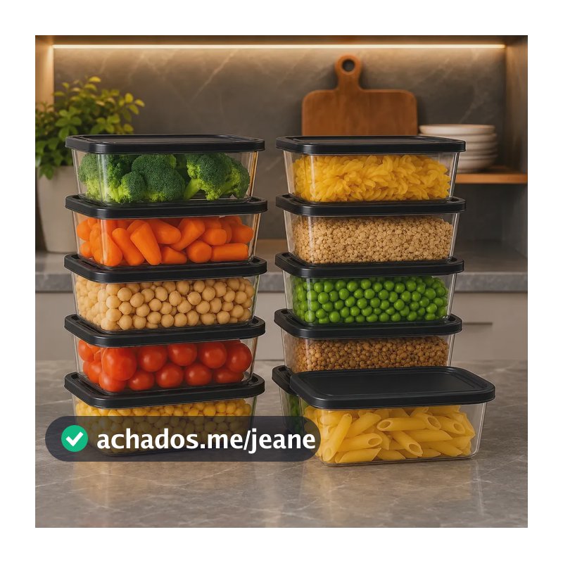 Kit 10 Potes Transparentes 500ml Bpa Free Microondas Freezer Preto