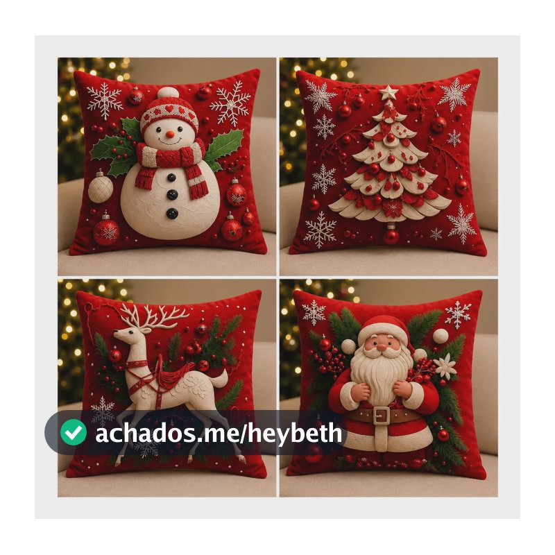 Kit 4 Capas De Almofadas Decorativas 45x45 - Estampadas Natal Vermelha