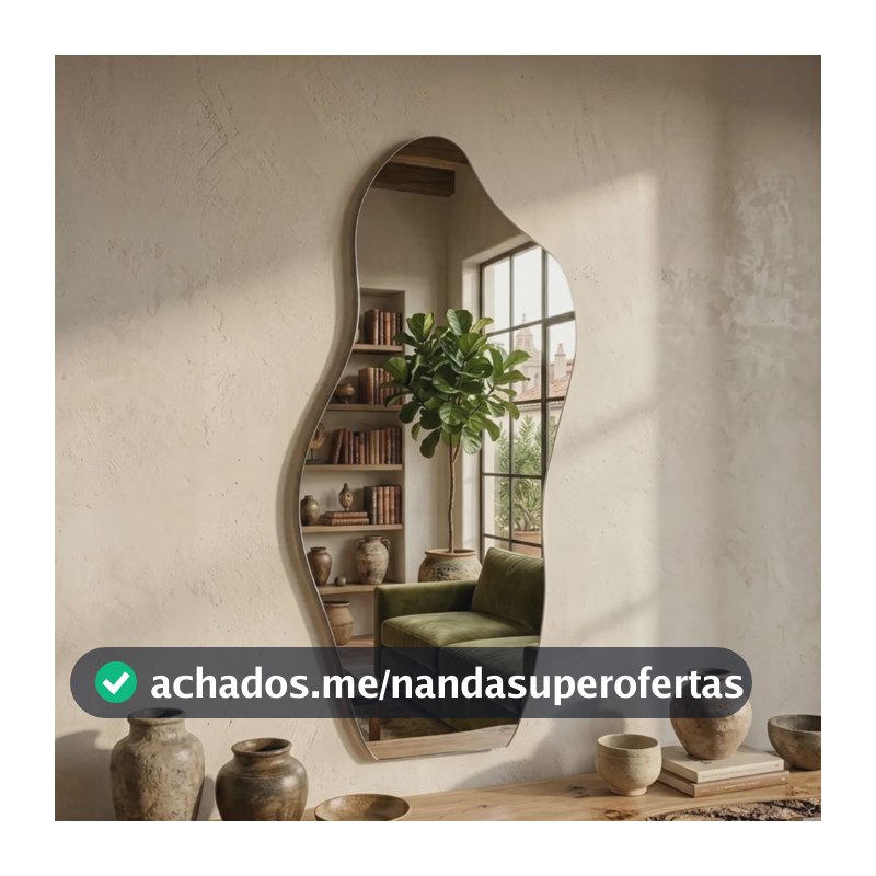 Espelho Orgânico Decorativo Grande 90x40 Lapidado Moderno Lapidado
