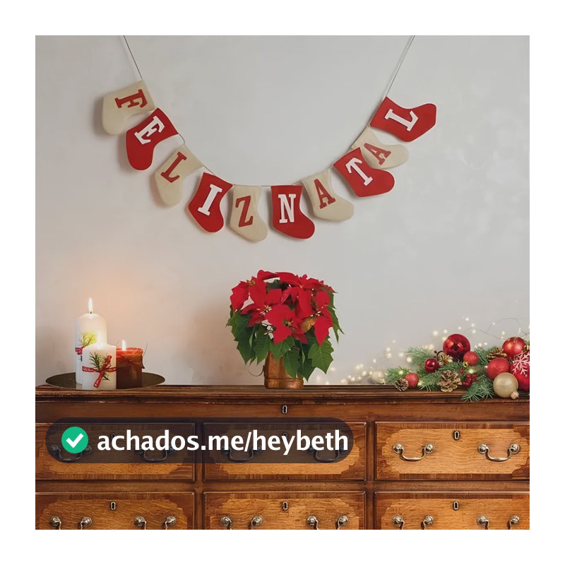 Varal Decorativo Cordão De Botas Meia E Prendedores Natal Vermelho E Bege Feliz Natal