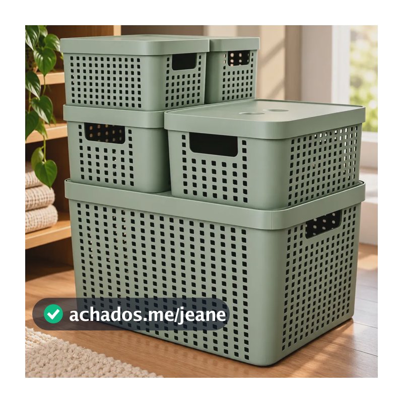 Kit 5 Caixas Organizadoras 2l 4,5l 17l Com Tampa Multiuso Cor Verde