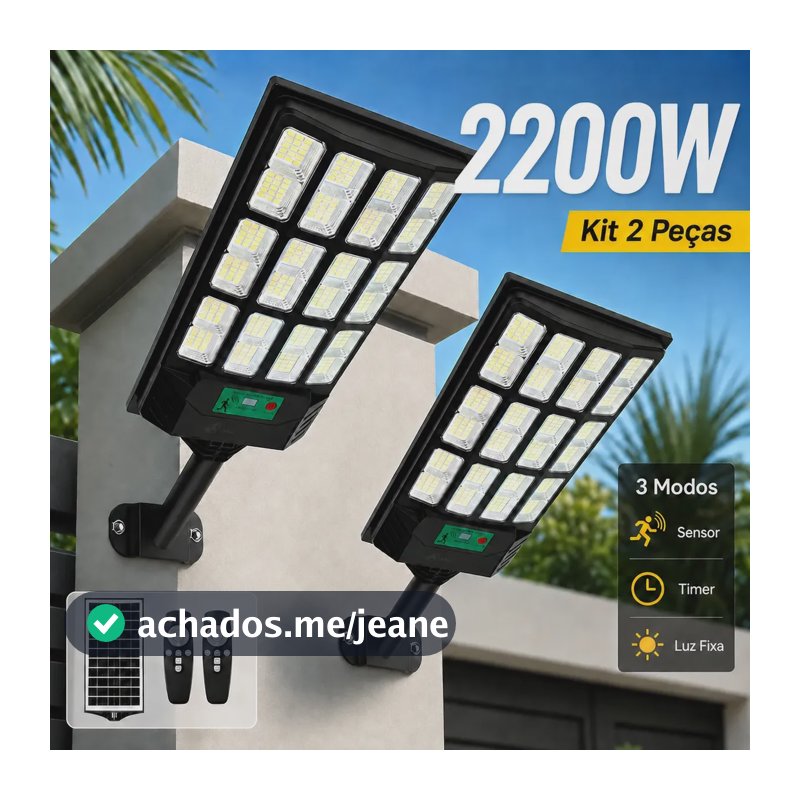Kit 2 2200w Luminaria Poste Solar Potente Com Sensor