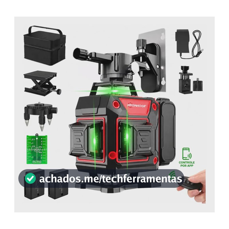 Nível A Laser 16 Linhas 4d 360° Verde Autonivelante 3° Com 2 Baterias