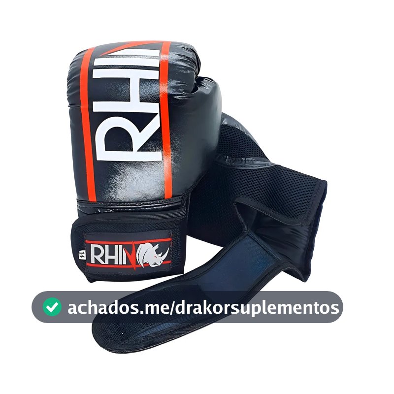 Luva De Boxe Muaythai Rhino Profissional Tamanho 14oz - Boxing Treino Saco de pancada Academia Competição Mão Força Unissex Cor Preto