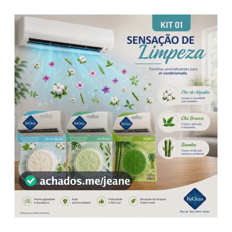 Kit 3 Pastilhas Bactericidas Ar Condicionado Ba Clean Aromas Flor De Algodão - Chá Branco - Bambu