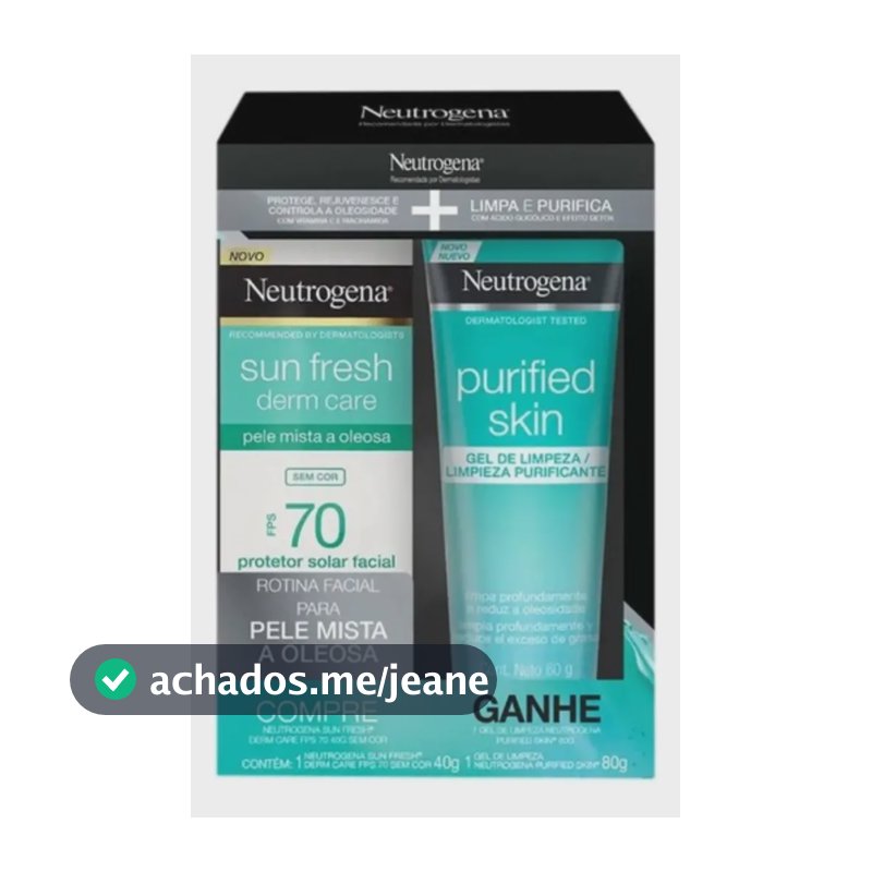 Kit Facial Protetor Solar Sun Fresh Derm Care FPS 70 Sem Cor 40g E Gel De Limpeza Purified Skin 60g Neutrogena