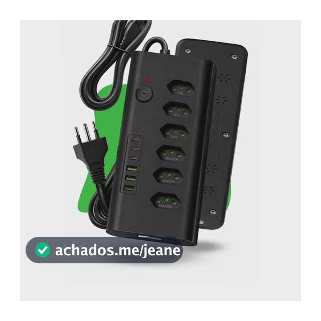 Régua Extensão Elétrica 6 Tomadas 3 Usb 3 Usb-c 10a 20a 2m Filtro De Linha Preto