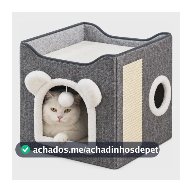 Casinha Para Gatos 2 Andares Dobrável Com Arranhador Premium Cinza