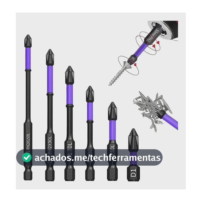 Kit 6 Ponteiras Bits Parafusadeira Super Magnética Aço S2