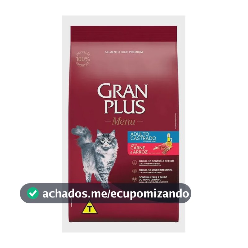 Alimento Gran Plus Menu Castrados para gato adulto sabor carne y arroz de 10.1 kg