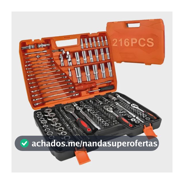Kit Jogo De Soquete Chave Catraca 216 Pcs Aço Cr-v Vermelho Laranja