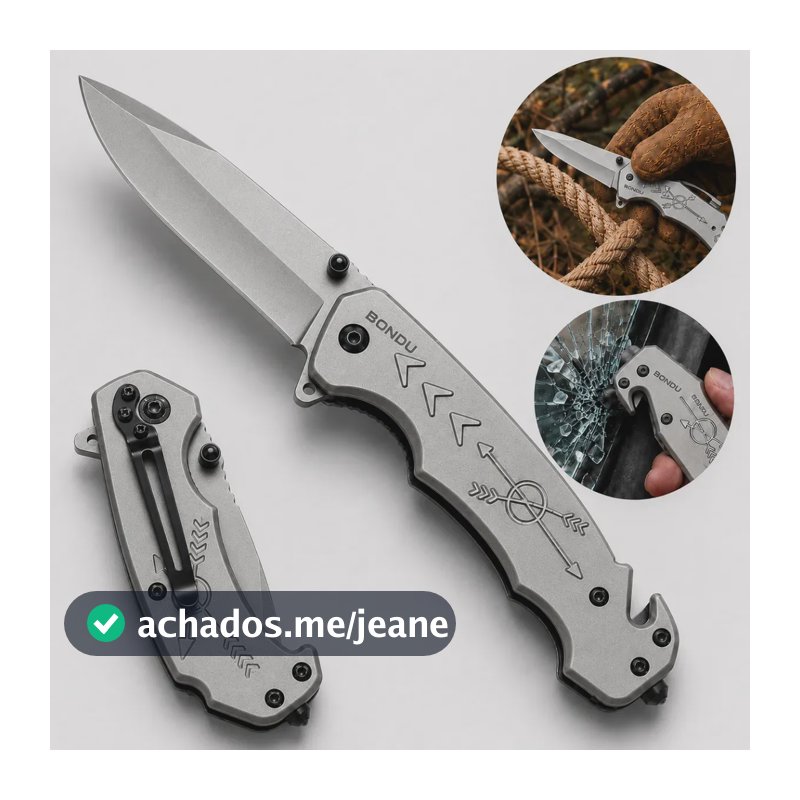 Canivete Tático Lâmina Aço Inox Dobrável de Bolso Semi Automático Militar Trava Retrátil Quebra Vidros Corta Cinto - Bondu