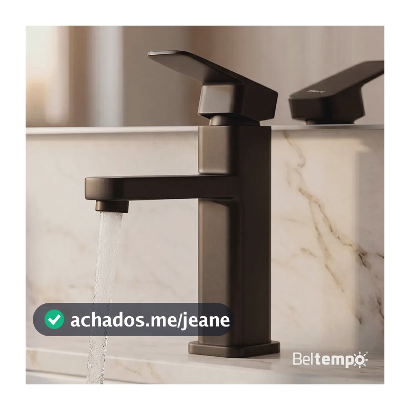 Torneira para Banheiro Lavabo Bica Baixa Bancada Quadrada Inox e ABS Preta Fosca Beltempo