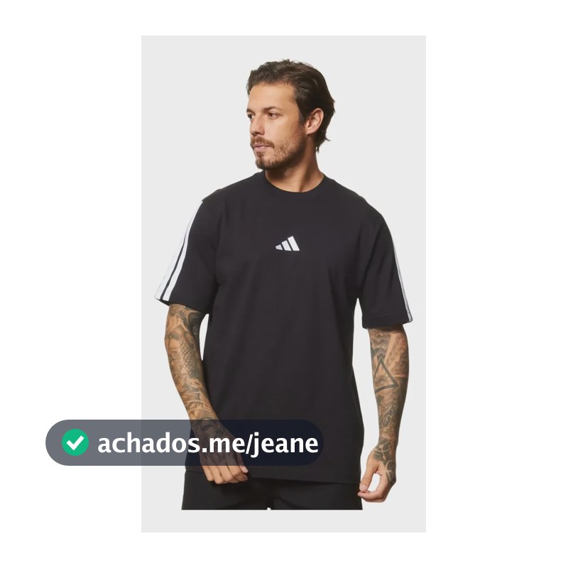 Camiseta Masculina Essentials Três Listras adidas Preto E Branco Liso Gg
