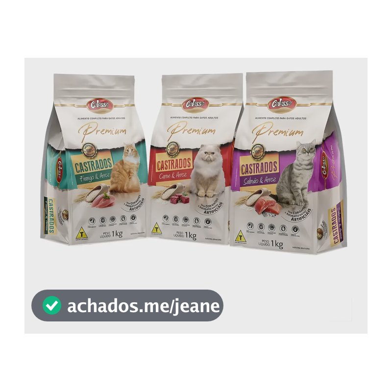 Kit 3 Ração Colosso Premium Gato Castrado Sabores Mix 1 Kg