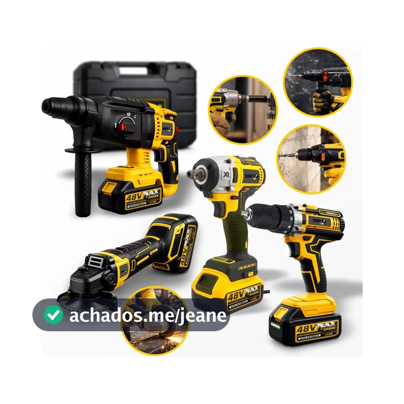 Kit Multi Ferramentas 4 Em 1 48v Sem Fio Com 2 Baterias Furadeira Parafusadeira Martelete Esmerilhadeira Chave De Impacto Com Maleta Alta Potência Uso Profissional E Doméstico Simake
