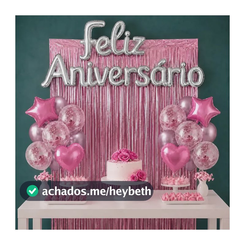 Kit Balão Feliz Aniversário Com 26 Peças Decoração Festa Cortina Letras Bexigas Rosa Claro
