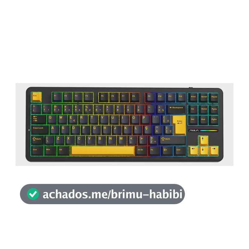 Teclado Mecânico Aula F87 Sem Fio Wireless Bt Hotswap Abnt2 Preto Português Brasil