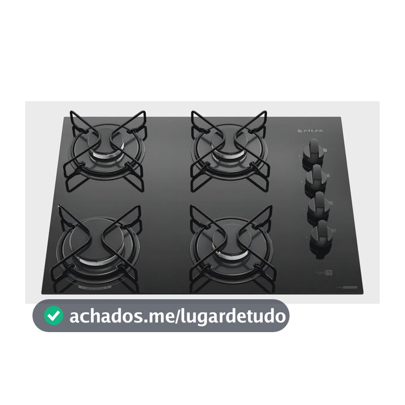Cooktop 4 Bocas Atlas Agile Up Mesa Vidro Mega Chama Bivolt