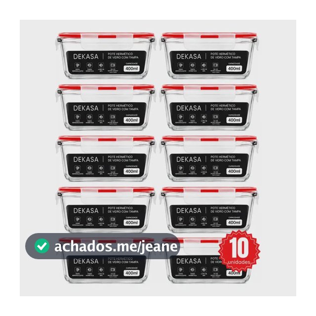 Kit 10 Potes Herméticos De Vidro 400ml 4 Travas Com Válvula De Respiro Marmita Forno Micro-ondas